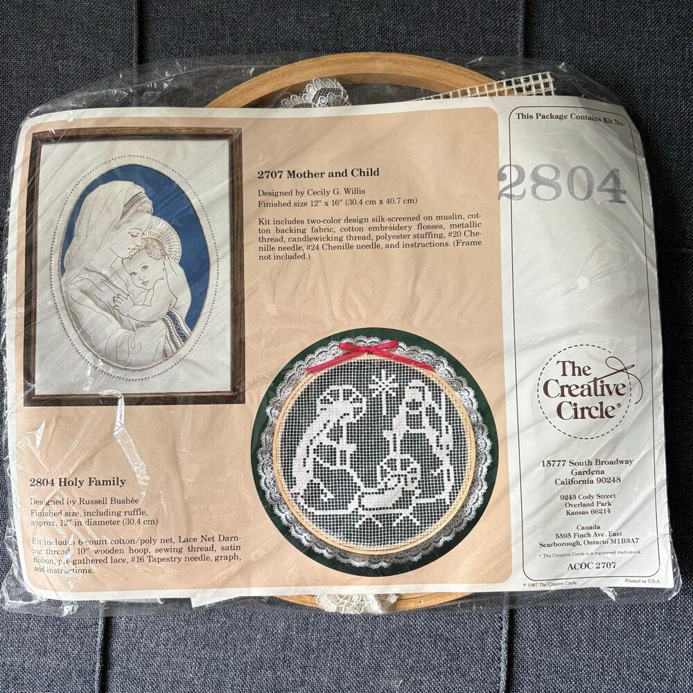 Holy Family Vintage Lace Net Darning Kit by The Creative Circle - 1987 Nativity